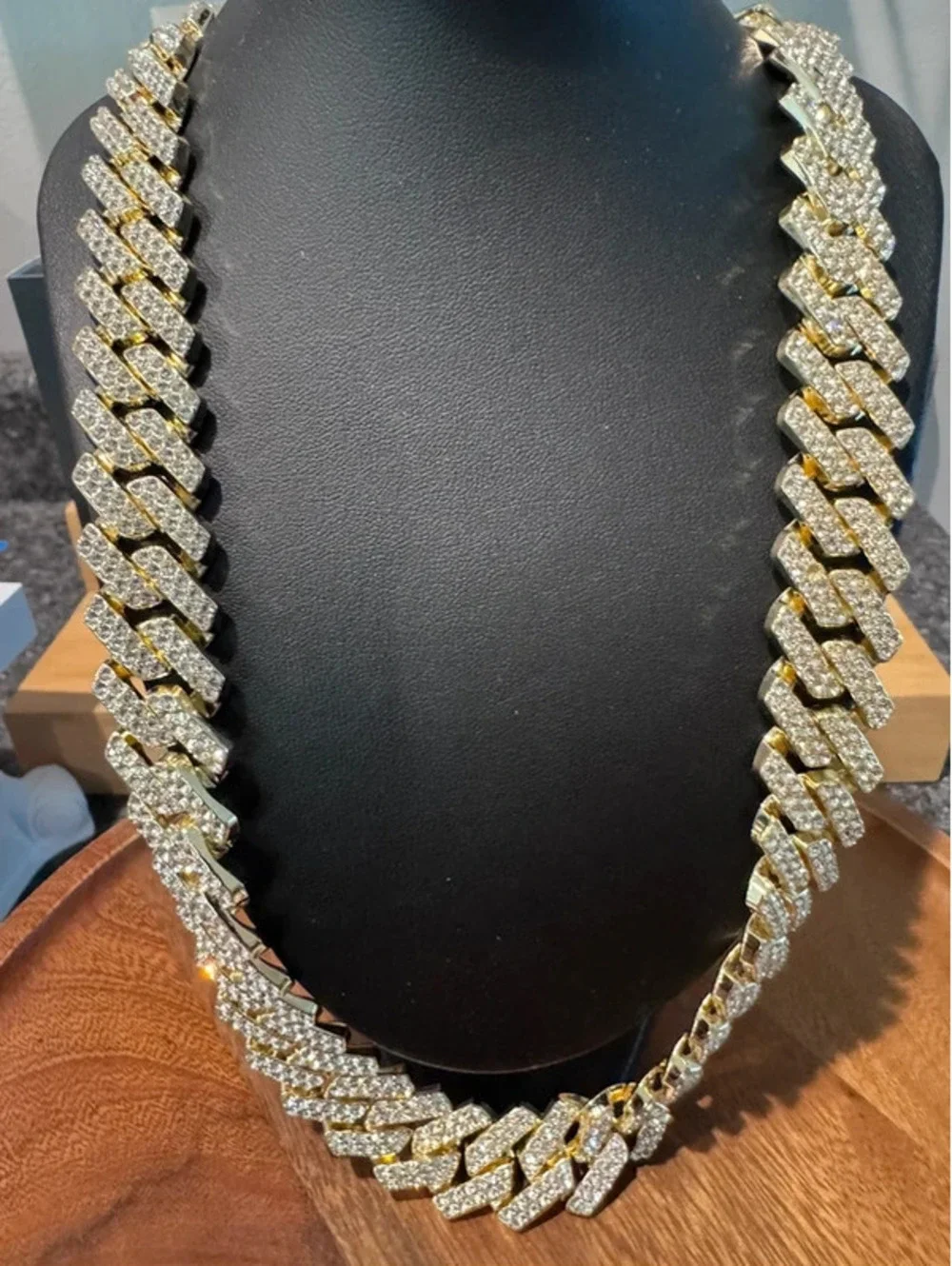 24” AJ Gold Tone Iced Cuban Link Chain Necklace – 7 oz